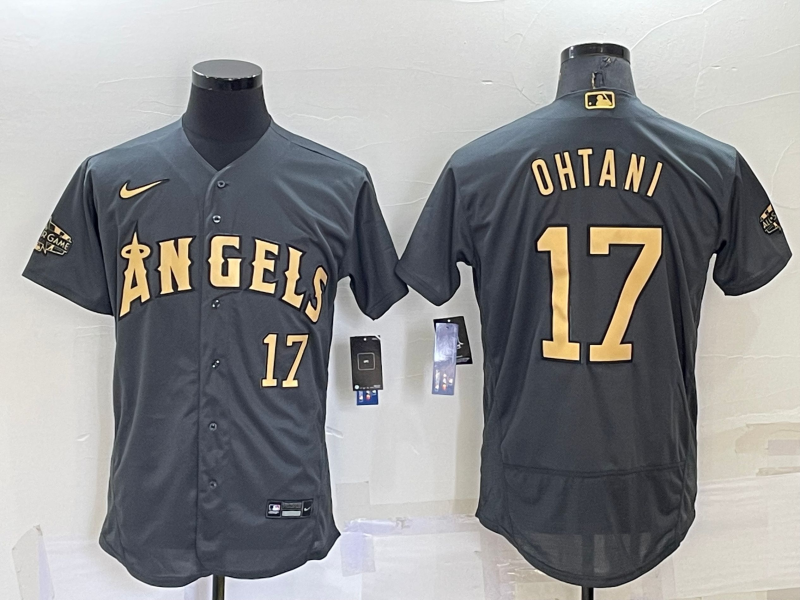 Men's Los Angeles Angels #17 Shohei Ohtani 2022 All-Star Charcoal Flex Base Stitched Jersey